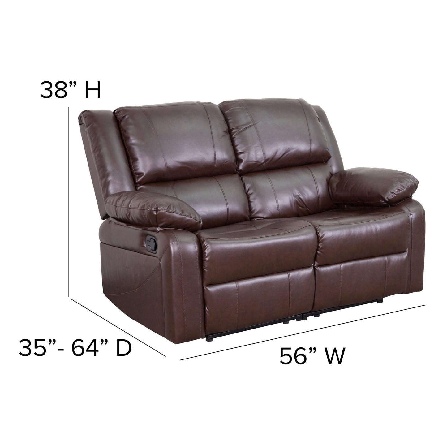 Harmony Series Brown LeatherSoft Loveseat with Two Built-In Recliners - BT-70597-LS-BN-GG A-Z Store Nadia