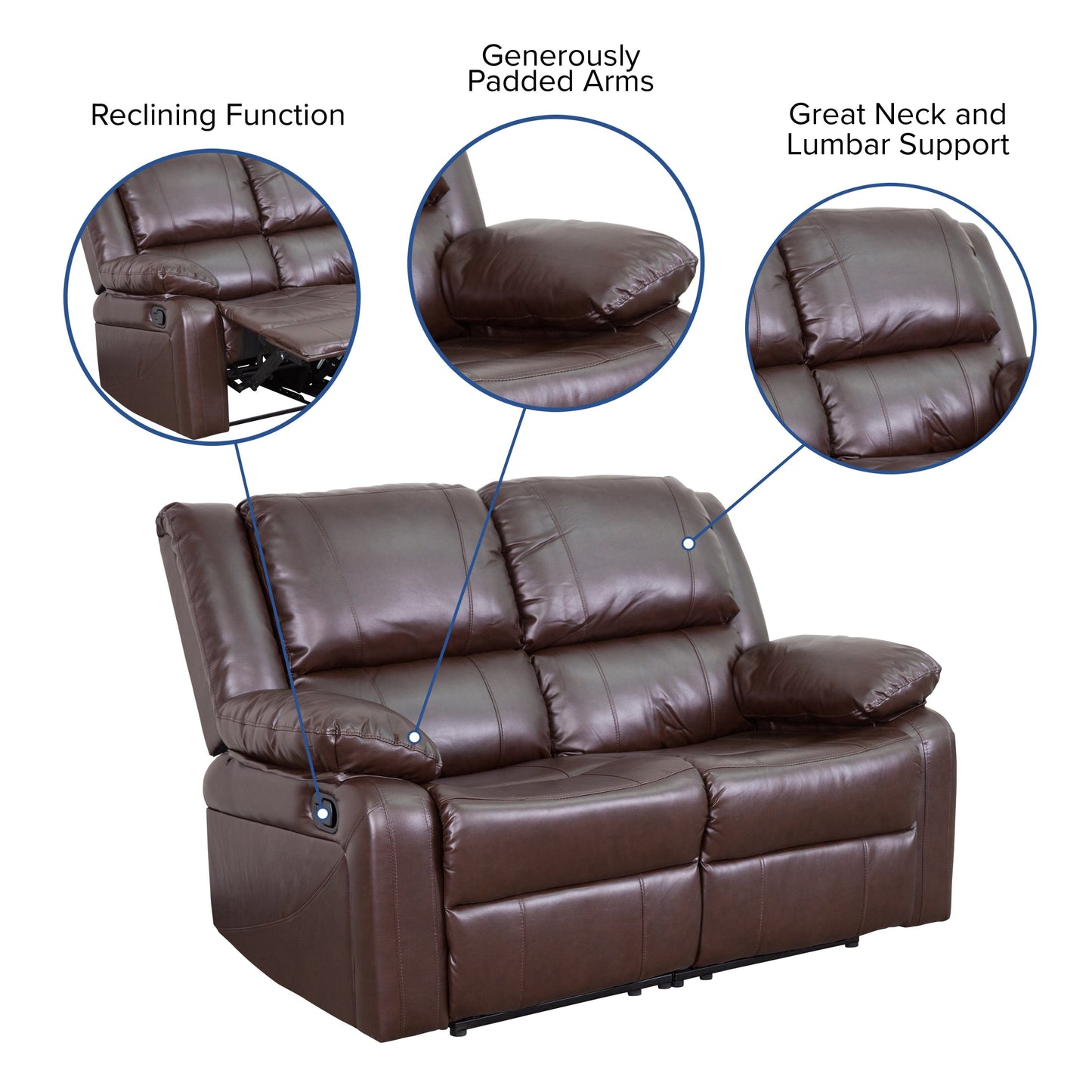 Harmony Series Brown LeatherSoft Loveseat with Two Built-In Recliners - BT-70597-LS-BN-GG A-Z Store Nadia