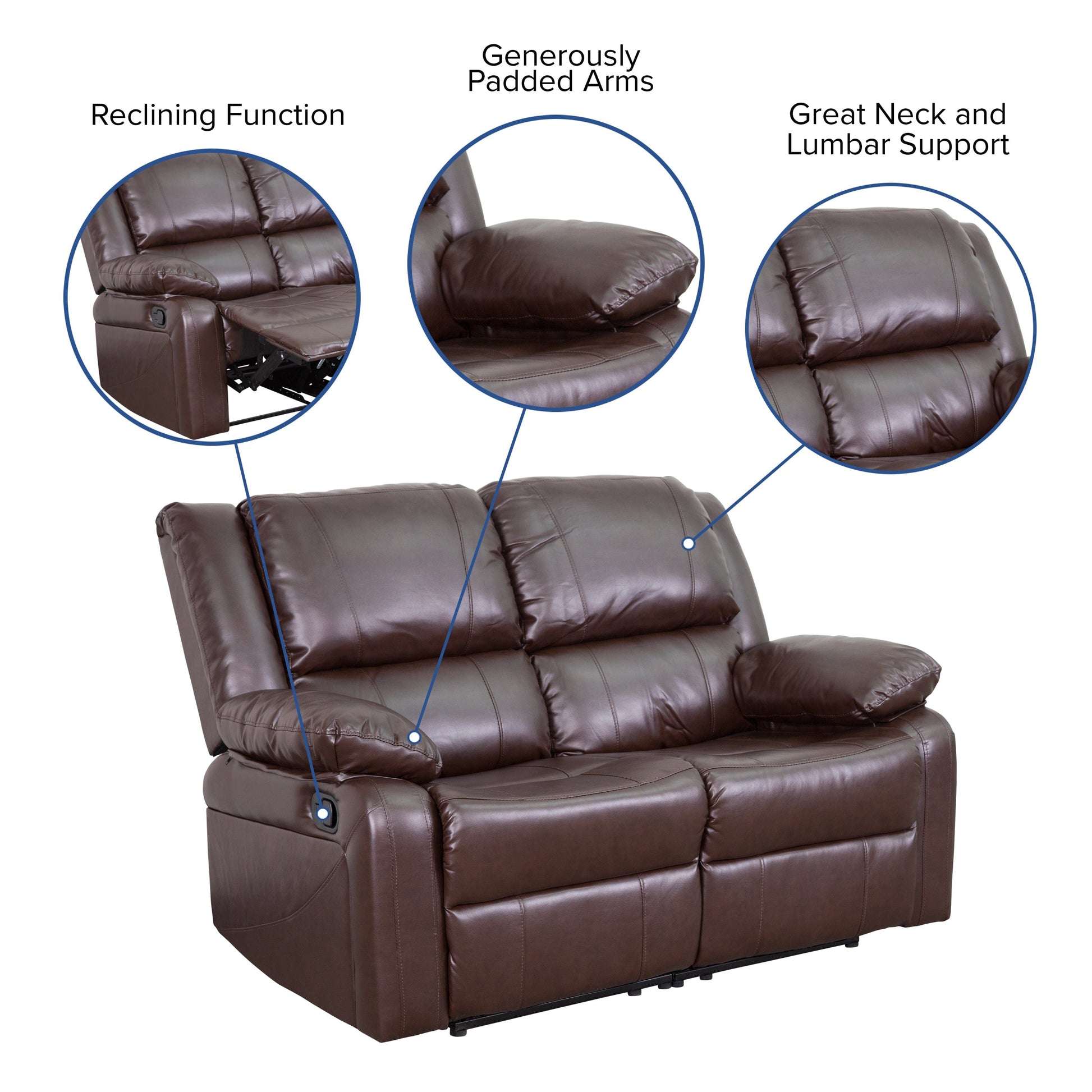 Harmony Series Brown LeatherSoft Loveseat with Two Built-In Recliners - BT-70597-LS-BN-GG A-Z Store Nadia