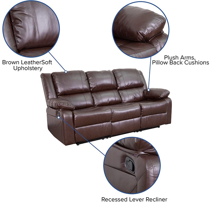 Harmony Series Brown LeatherSoft Sofa with Two Built-In Recliners - BT-70597-SOF-BN-GG A-Z Store Nadia