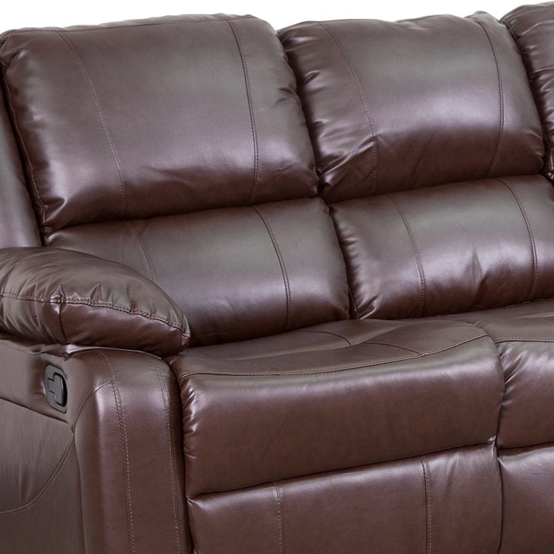 Harmony Series Brown LeatherSoft Sofa with Two Built-In Recliners - BT-70597-SOF-BN-GG A-Z Store Nadia