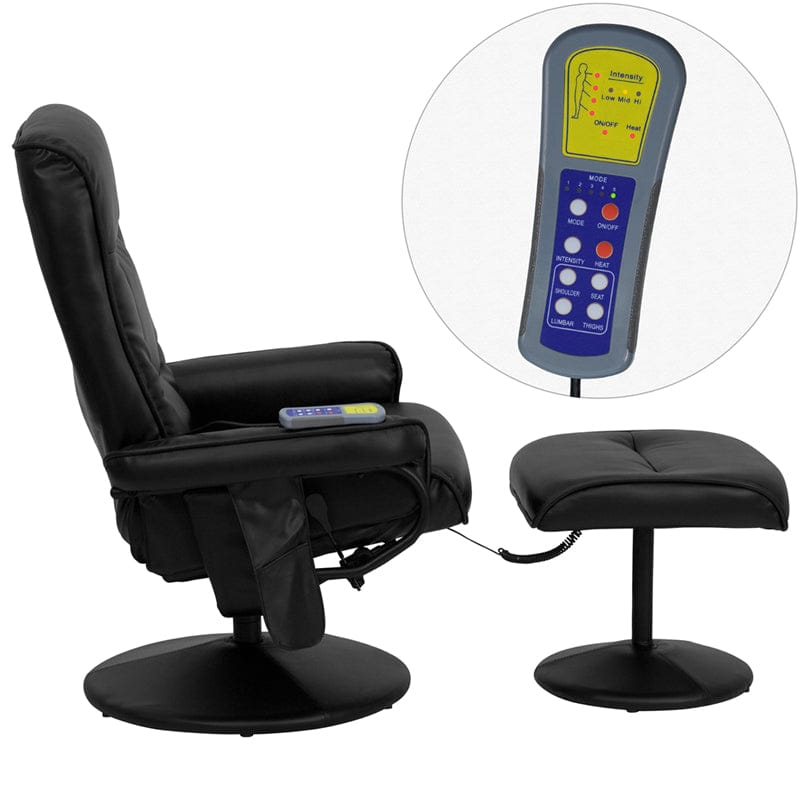 Massaging Multi-Position Recliner with Side Pocket and Ottoman in Black LeatherSoft - BT-7320-MASS-BK-GG A-Z Store Nadia