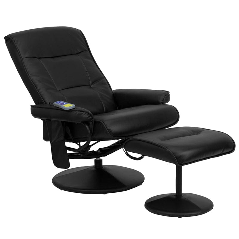 Massaging Multi-Position Recliner with Side Pocket and Ottoman in Black LeatherSoft - BT-7320-MASS-BK-GG A-Z Store Nadia
