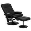 Massaging Multi-Position Recliner with Side Pocket and Ottoman in Black LeatherSoft - BT-7320-MASS-BK-GG