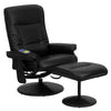 Massaging Multi-Position Recliner with Side Pocket and Ottoman in Black LeatherSoft - BT-7320-MASS-BK-GG