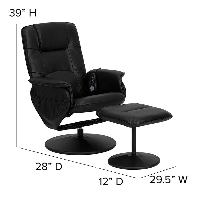 Massaging Adjustable Recliner with Deep Side Pockets and Ottoman with Wrapped Base in Black LeatherSoft - BT-753P-MASSAGE-BK-GG A-Z Store Nadia