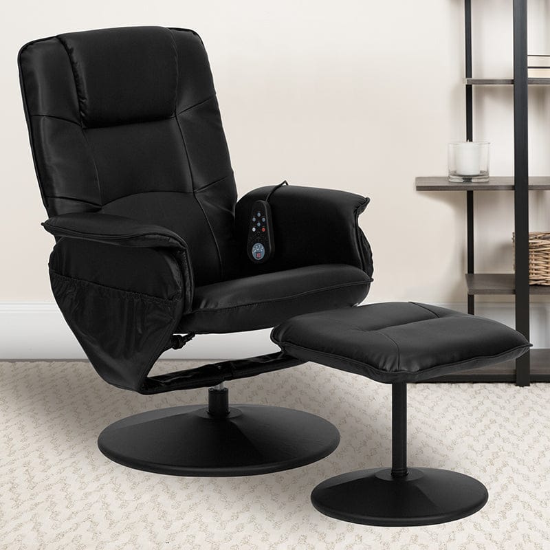 Massaging Adjustable Recliner with Deep Side Pockets and Ottoman with Wrapped Base in Black LeatherSoft - BT-753P-MASSAGE-BK-GG A-Z Store Nadia