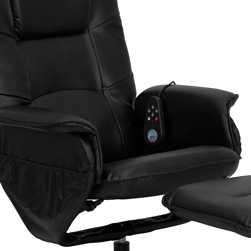 Massaging Adjustable Recliner with Deep Side Pockets and Ottoman with Wrapped Base in Black LeatherSoft - BT-753P-MASSAGE-BK-GG A-Z Store Nadia