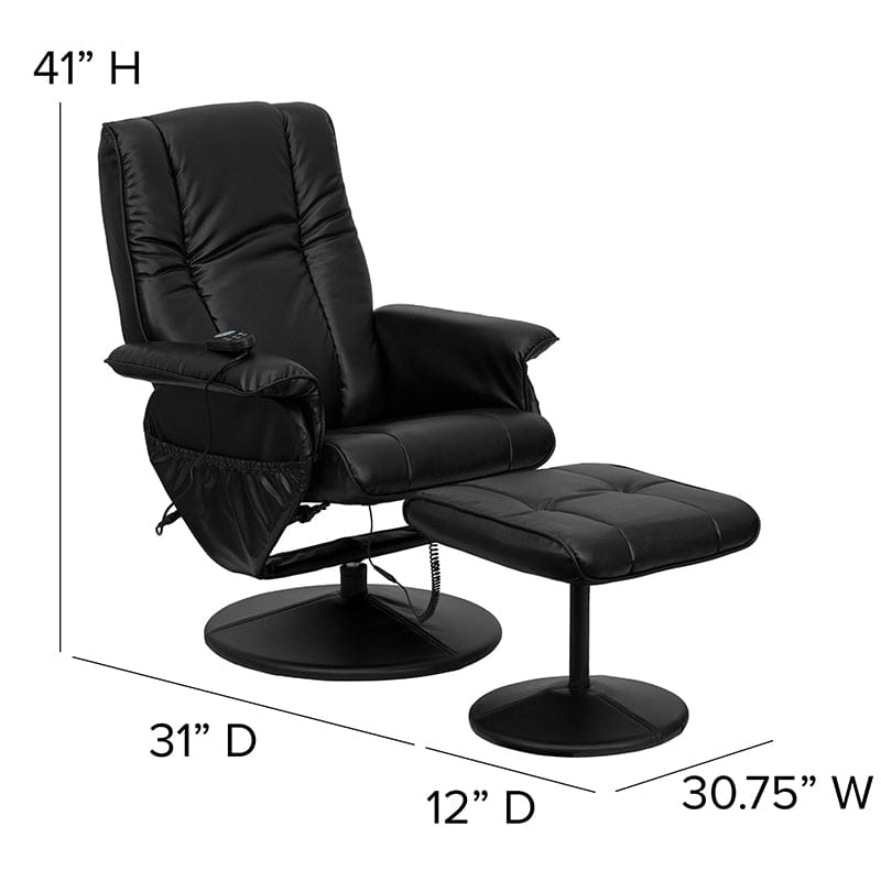Massaging Heat Controlled Adjustable Recliner and Ottoman with Wrapped Base in Black LeatherSoft - BT-7600P-MASSAGE-BK-GG A-Z Store Nadia