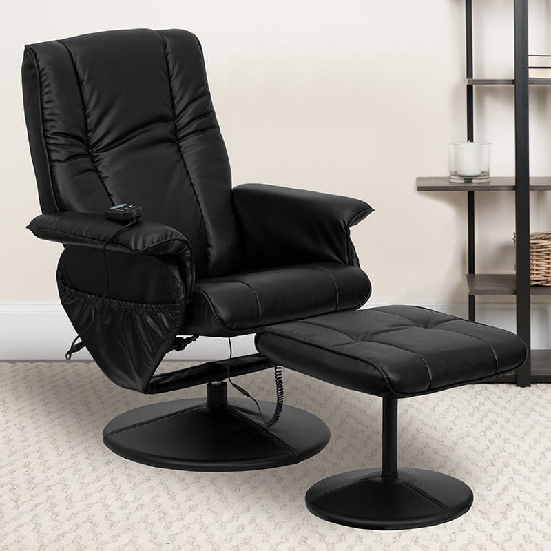 Massaging Heat Controlled Adjustable Recliner and Ottoman with Wrapped Base in Black LeatherSoft - BT-7600P-MASSAGE-BK-GG A-Z Store Nadia