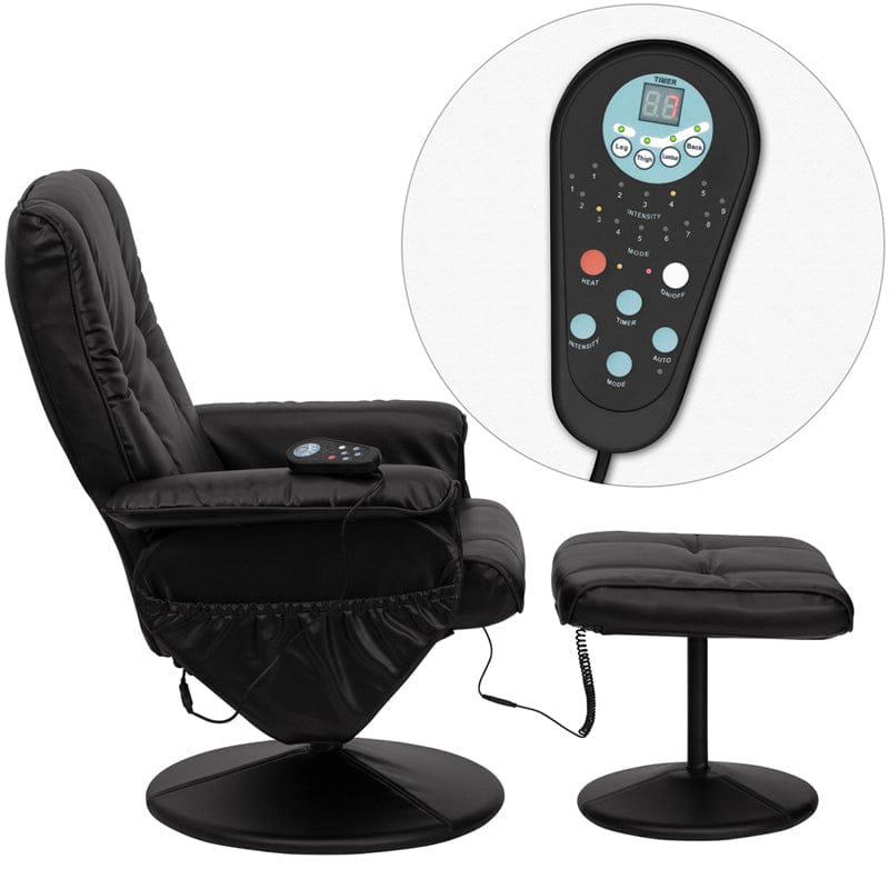 Massaging Heat Controlled Adjustable Recliner and Ottoman with Wrapped Base in Black LeatherSoft - BT-7600P-MASSAGE-BK-GG A-Z Store Nadia