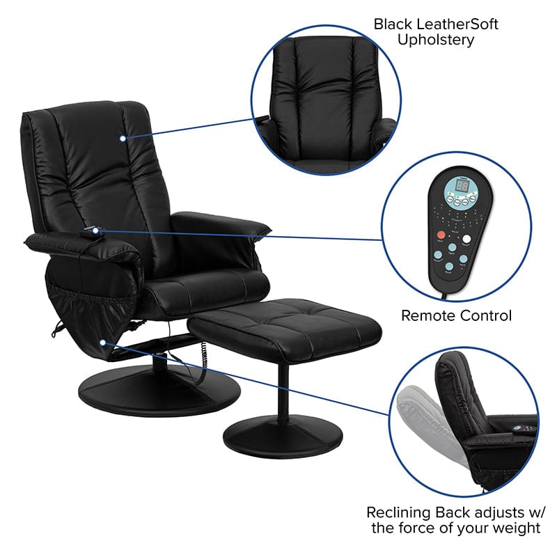 Massaging Heat Controlled Adjustable Recliner and Ottoman with Wrapped Base in Black LeatherSoft - BT-7600P-MASSAGE-BK-GG A-Z Store Nadia