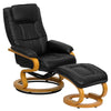 Contemporary Adjustable Recliner and Ottoman with Swivel Maple Wood Base in Black LeatherSoft - BT-7615-BK-CURV-GG