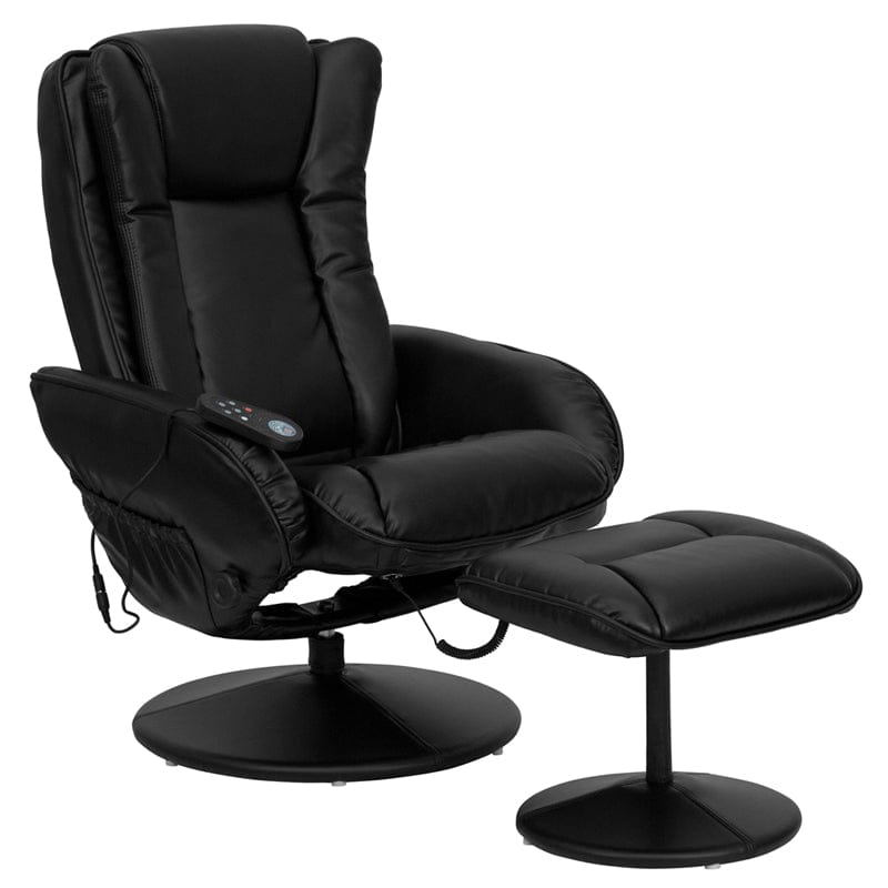 Massaging Multi-Position Plush Recliner with Side Pocket and Ottoman in Black LeatherSoft - BT-7672-MASSAGE-BK-GG A-Z Store Nadia