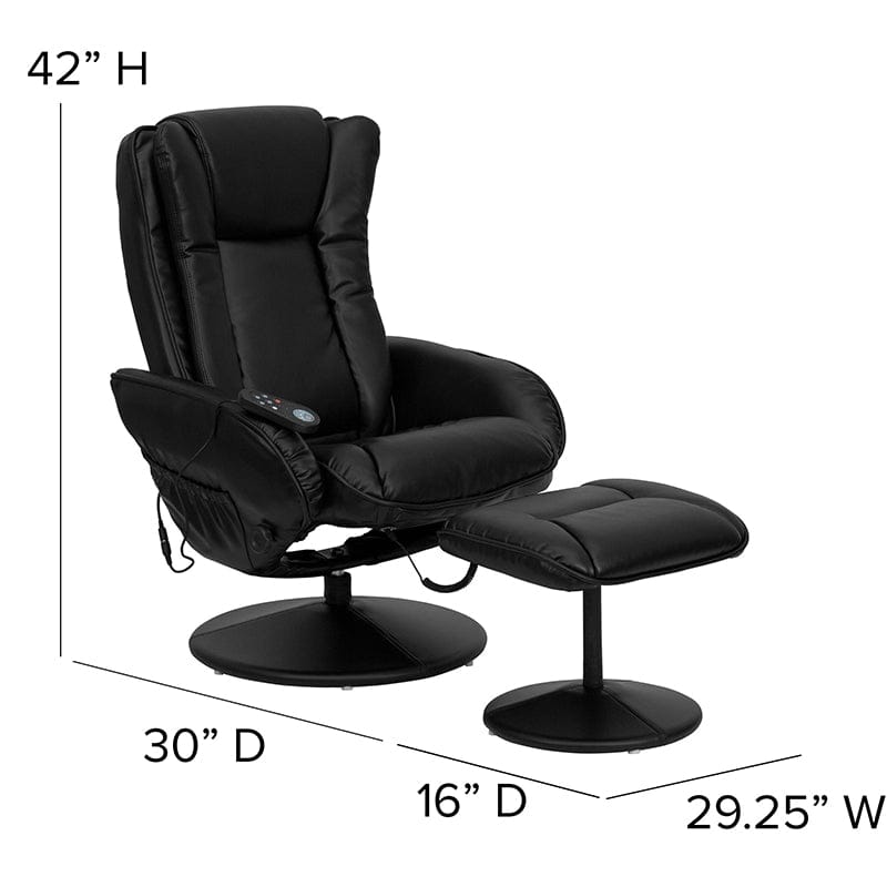 Massaging Multi-Position Plush Recliner with Side Pocket and Ottoman in Black LeatherSoft - BT-7672-MASSAGE-BK-GG A-Z Store Nadia
