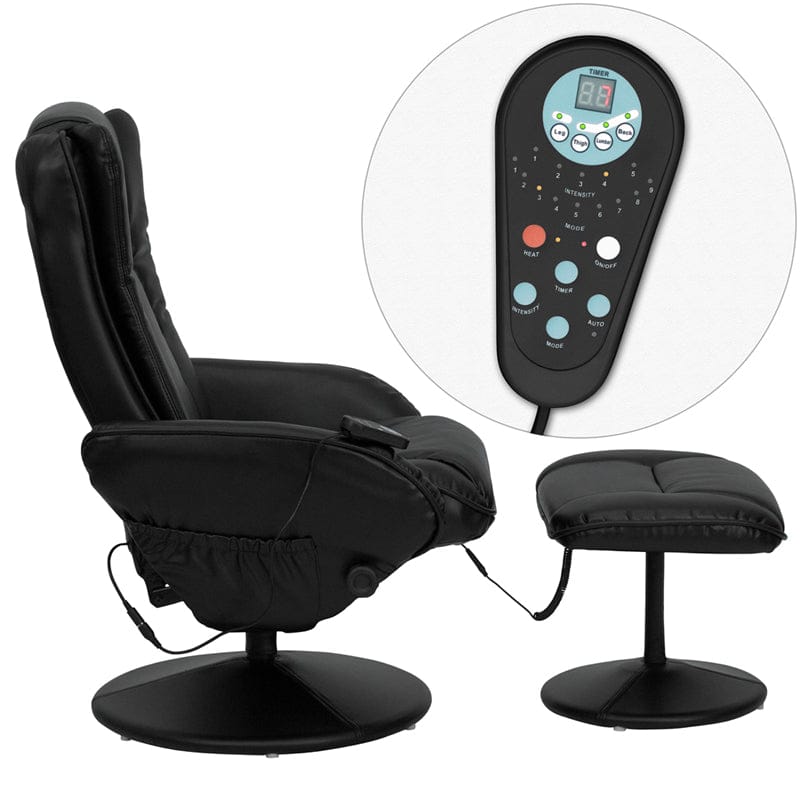 Massaging Multi-Position Plush Recliner with Side Pocket and Ottoman in Black LeatherSoft - BT-7672-MASSAGE-BK-GG A-Z Store Nadia