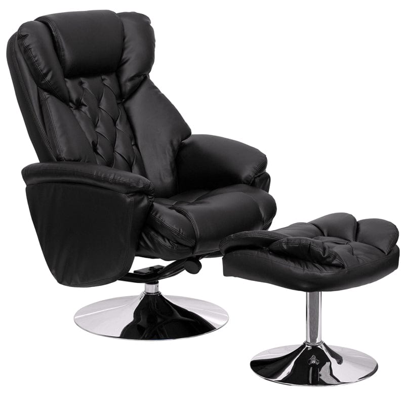 Transitional Multi-Position Recliner and Ottoman with Chrome Base in Black LeatherSoft - BT-7807-TRAD-GG A-Z Store Nadia
