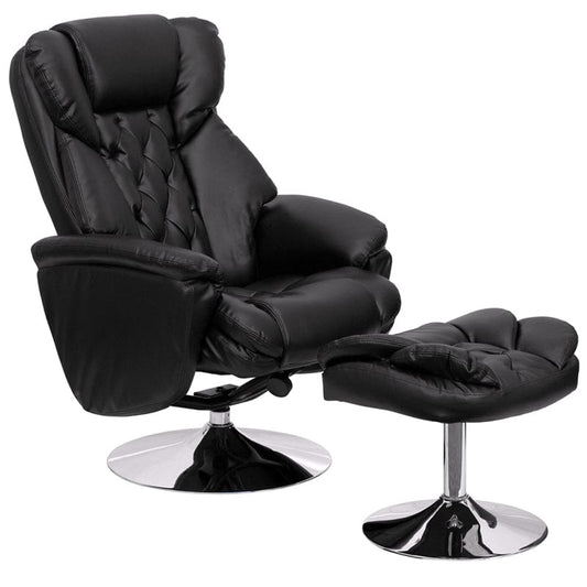 Transitional Multi-Position Recliner and Ottoman with Chrome Base in Black LeatherSoft - BT-7807-TRAD-GG A-Z Store Nadia
