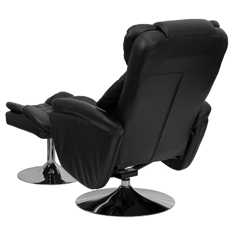Transitional Multi-Position Recliner and Ottoman with Chrome Base in Black LeatherSoft - BT-7807-TRAD-GG A-Z Store Nadia
