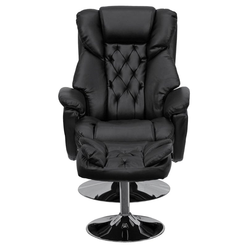 Transitional Multi-Position Recliner and Ottoman with Chrome Base in Black LeatherSoft - BT-7807-TRAD-GG A-Z Store Nadia