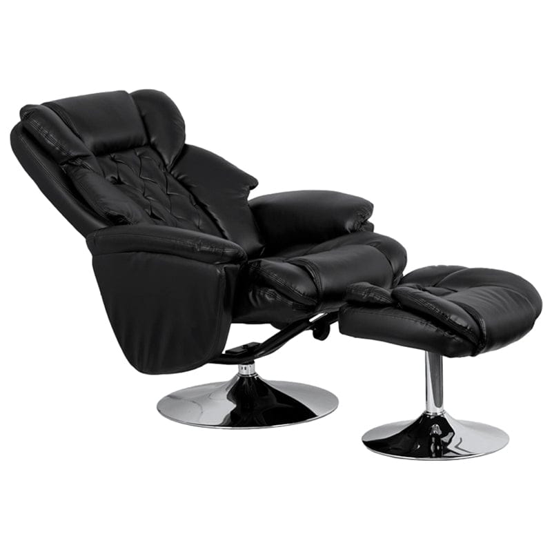 Transitional Multi-Position Recliner and Ottoman with Chrome Base in Black LeatherSoft - BT-7807-TRAD-GG A-Z Store Nadia