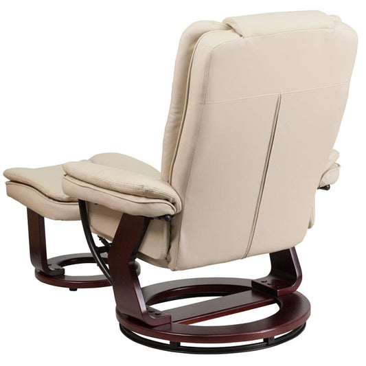 Contemporary Multi-Position Recliner with Horizontal Stitching and Ottoman with Swivel Mahogany Wood Base in Beige LeatherSoft - BT-7818-BGE-GG A-Z Store Nadia