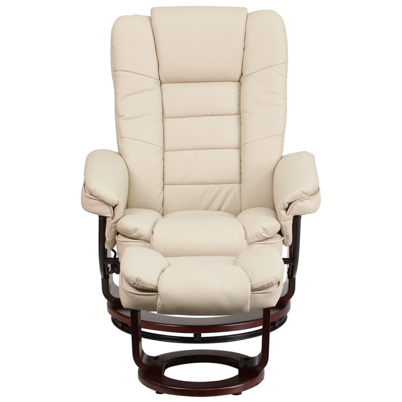 Contemporary Multi-Position Recliner with Horizontal Stitching and Ottoman with Swivel Mahogany Wood Base in Beige LeatherSoft - BT-7818-BGE-GG A-Z Store Nadia