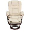 Contemporary Multi-Position Recliner with Horizontal Stitching and Ottoman with Swivel Mahogany Wood Base in Beige LeatherSoft - BT-7818-BGE-GG