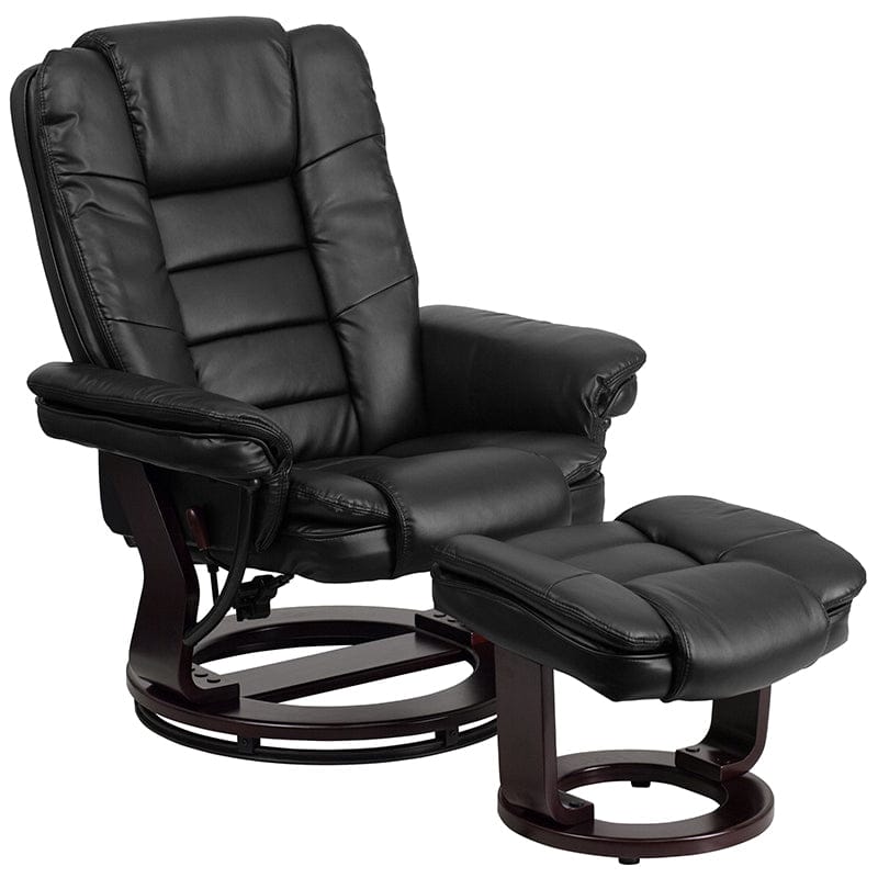 Contemporary Multi-Position Recliner with Horizontal Stitching and Ottoman with Swivel Mahogany Wood Base in Beige LeatherSoft - BT-7818-BGE-GG A-Z Store Nadia