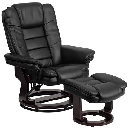 Contemporary Multi-Position Recliner with Horizontal Stitching and Ottoman with Swivel Mahogany Wood Base in Beige LeatherSoft - BT-7818-BGE-GG A-Z Store Nadia