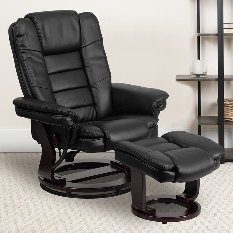 Contemporary Multi-Position Recliner with Horizontal Stitching and Ottoman with Swivel Mahogany Wood Base in Beige LeatherSoft - BT-7818-BGE-GG A-Z Store Nadia