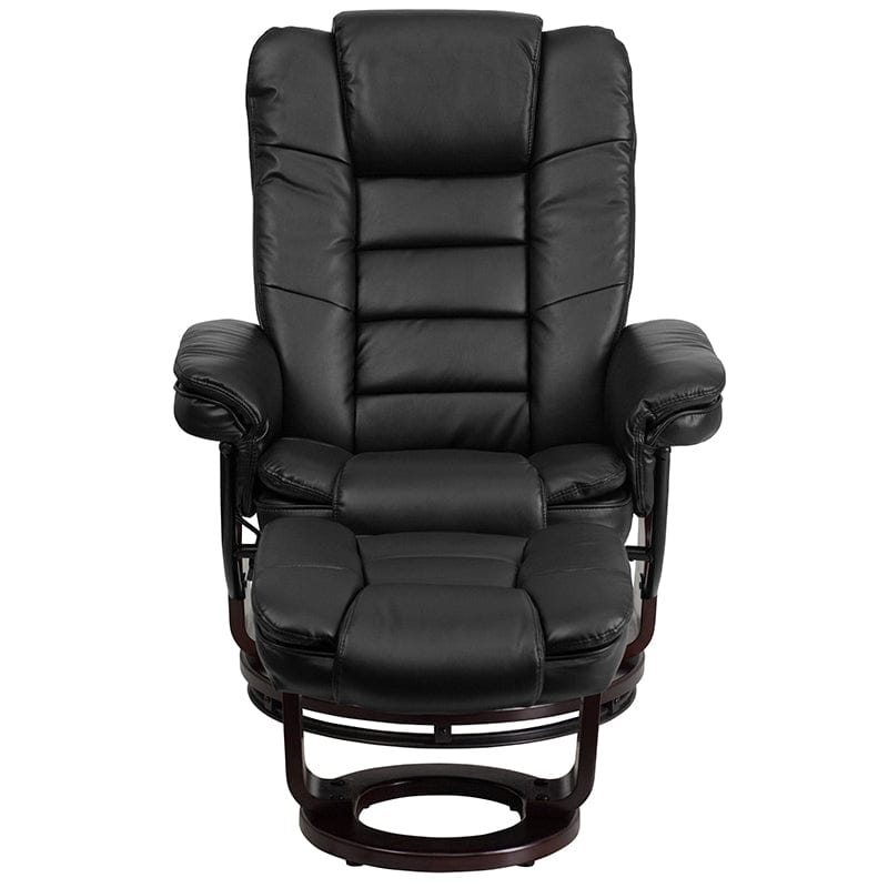 Contemporary Multi-Position Recliner with Horizontal Stitching and Ottoman with Swivel Mahogany Wood Base in Beige LeatherSoft - BT-7818-BGE-GG A-Z Store Nadia