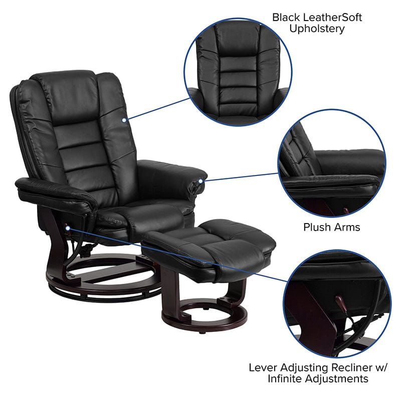 Contemporary Multi-Position Recliner with Horizontal Stitching and Ottoman with Swivel Mahogany Wood Base in Beige LeatherSoft - BT-7818-BGE-GG A-Z Store Nadia