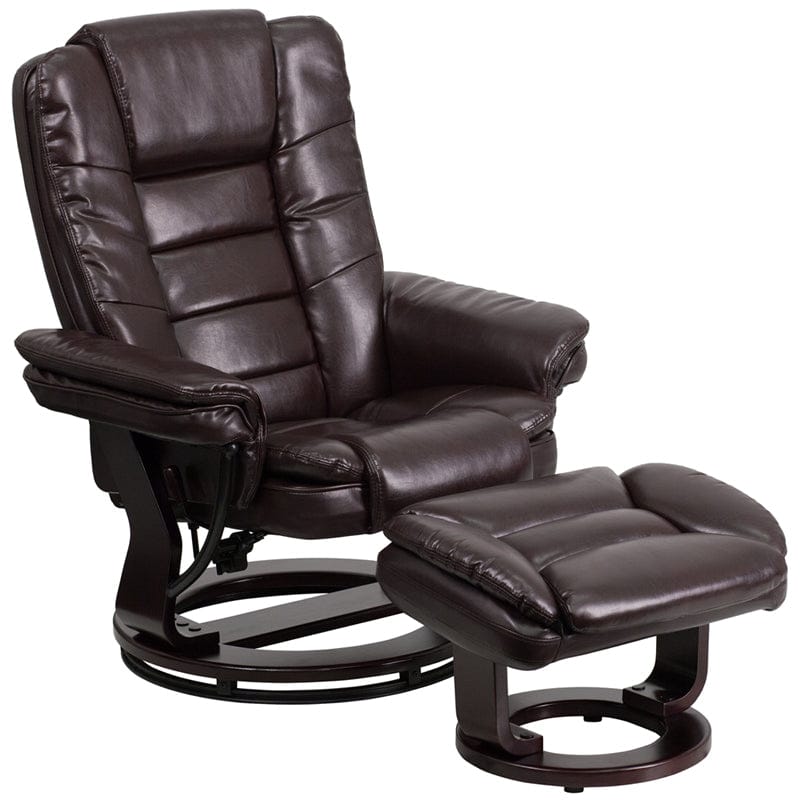 Contemporary Multi-Position Recliner with Horizontal Stitching and Ottoman with Swivel Mahogany Wood Base in Beige LeatherSoft - BT-7818-BGE-GG A-Z Store Nadia