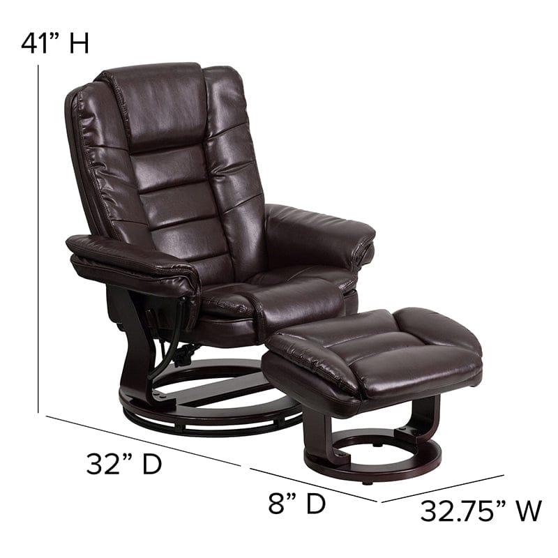 Contemporary Multi-Position Recliner with Horizontal Stitching and Ottoman with Swivel Mahogany Wood Base in Beige LeatherSoft - BT-7818-BGE-GG A-Z Store Nadia