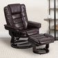 Contemporary Multi-Position Recliner with Horizontal Stitching and Ottoman with Swivel Mahogany Wood Base in Beige LeatherSoft - BT-7818-BGE-GG A-Z Store Nadia