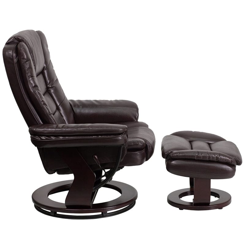 Contemporary Multi-Position Recliner with Horizontal Stitching and Ottoman with Swivel Mahogany Wood Base in Beige LeatherSoft - BT-7818-BGE-GG A-Z Store Nadia