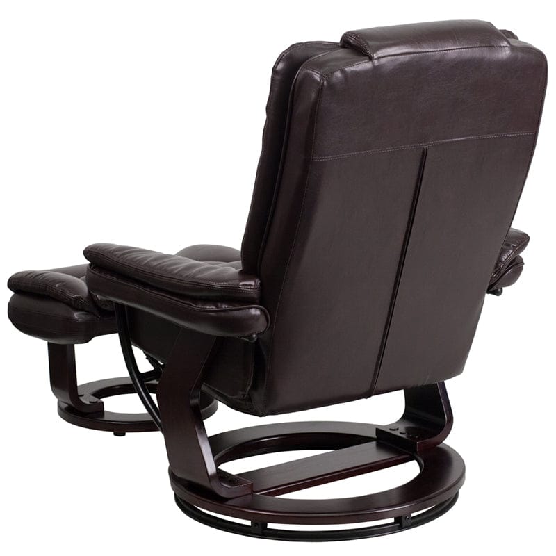 Contemporary Multi-Position Recliner with Horizontal Stitching and Ottoman with Swivel Mahogany Wood Base in Beige LeatherSoft - BT-7818-BGE-GG A-Z Store Nadia