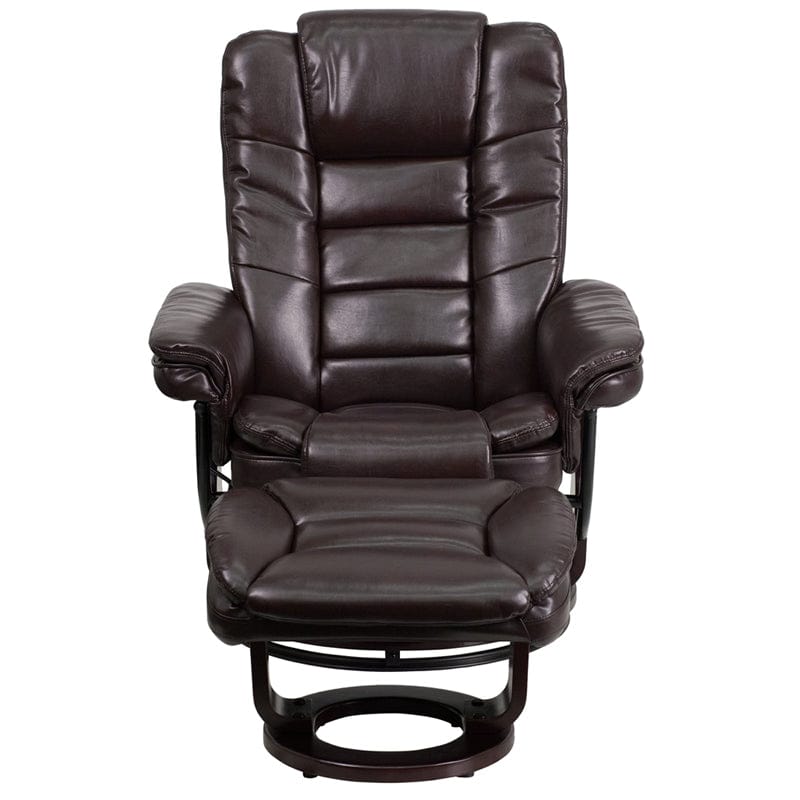 Contemporary Multi-Position Recliner with Horizontal Stitching and Ottoman with Swivel Mahogany Wood Base in Beige LeatherSoft - BT-7818-BGE-GG A-Z Store Nadia