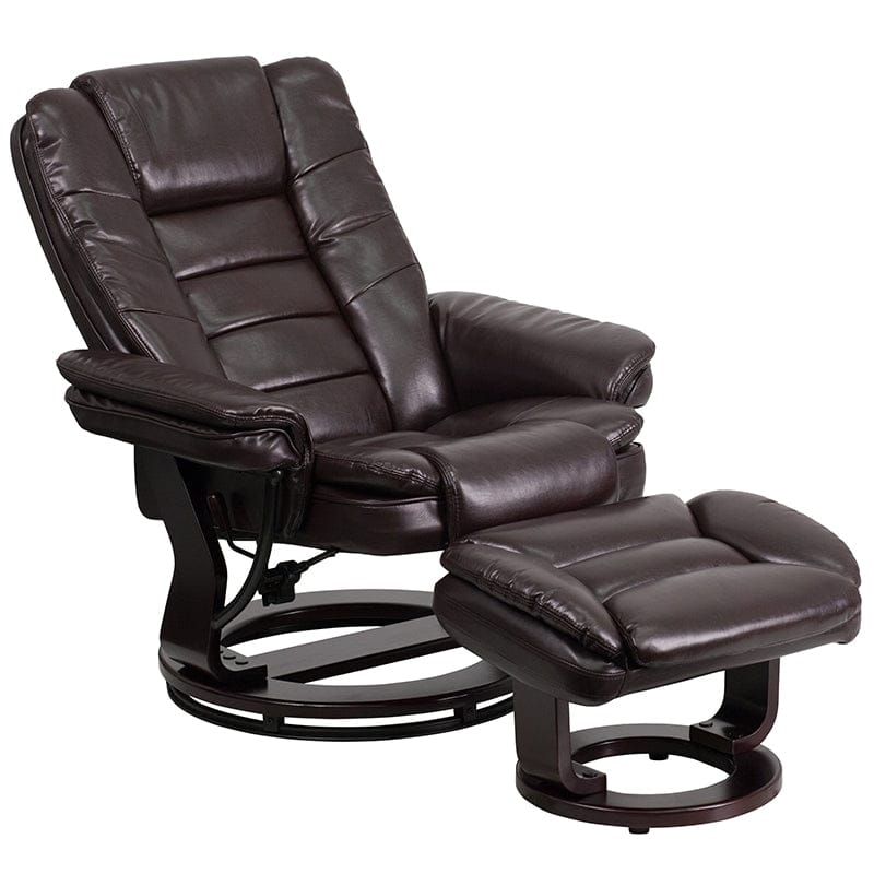 Contemporary Multi-Position Recliner with Horizontal Stitching and Ottoman with Swivel Mahogany Wood Base in Beige LeatherSoft - BT-7818-BGE-GG A-Z Store Nadia