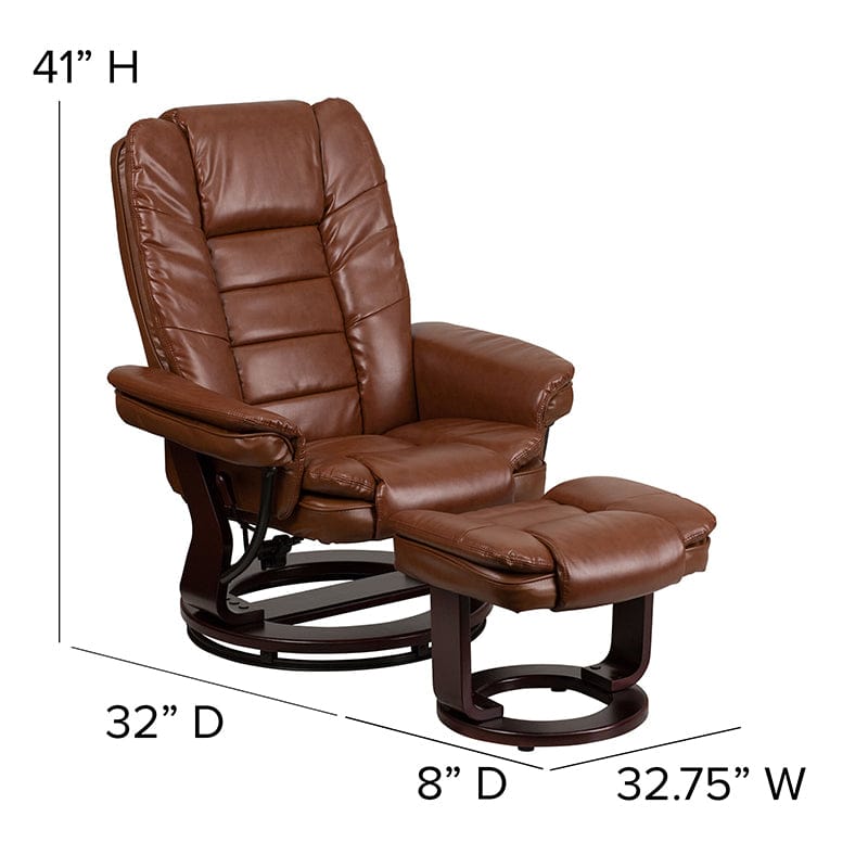 Contemporary Multi-Position Recliner with Horizontal Stitching and Ottoman with Swivel Mahogany Wood Base in Beige LeatherSoft - BT-7818-BGE-GG A-Z Store Nadia