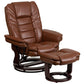 Contemporary Multi-Position Recliner with Horizontal Stitching and Ottoman with Swivel Mahogany Wood Base in Beige LeatherSoft - BT-7818-BGE-GG A-Z Store Nadia