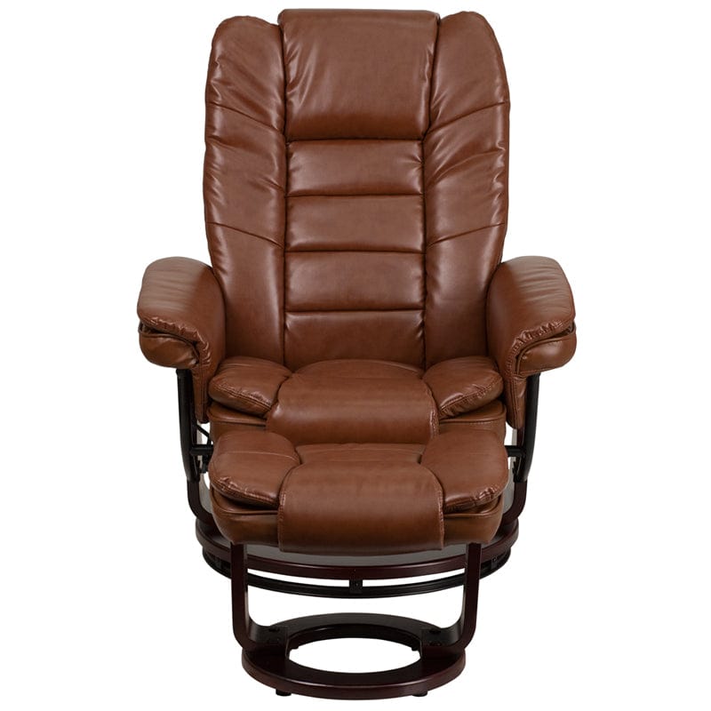 Contemporary Multi-Position Recliner with Horizontal Stitching and Ottoman with Swivel Mahogany Wood Base in Beige LeatherSoft - BT-7818-BGE-GG A-Z Store Nadia