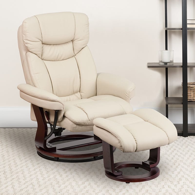 Recliner Chair with Ottoman | Beige LeatherSoft Swivel Recliner Chair with Ottoman Footrest - BT-7821-BGE-GG A-Z Store Nadia
