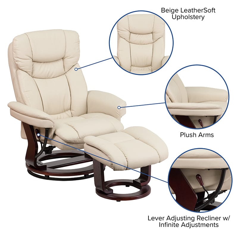 Recliner Chair with Ottoman | Beige LeatherSoft Swivel Recliner Chair with Ottoman Footrest - BT-7821-BGE-GG A-Z Store Nadia