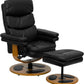 Contemporary Multi-Position Recliner and Ottoman with Wood Base in Black LeatherSoft -  BT-7828-PILLOW-GG A-Z Store Nadia