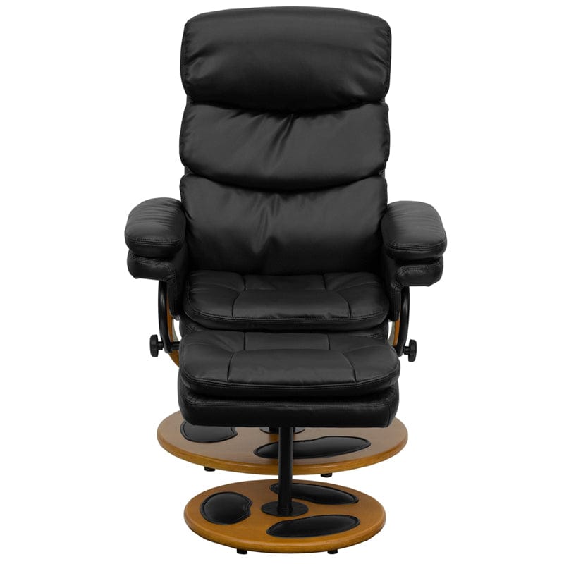 Contemporary Multi-Position Recliner and Ottoman with Wood Base in Black LeatherSoft -  BT-7828-PILLOW-GG A-Z Store Nadia