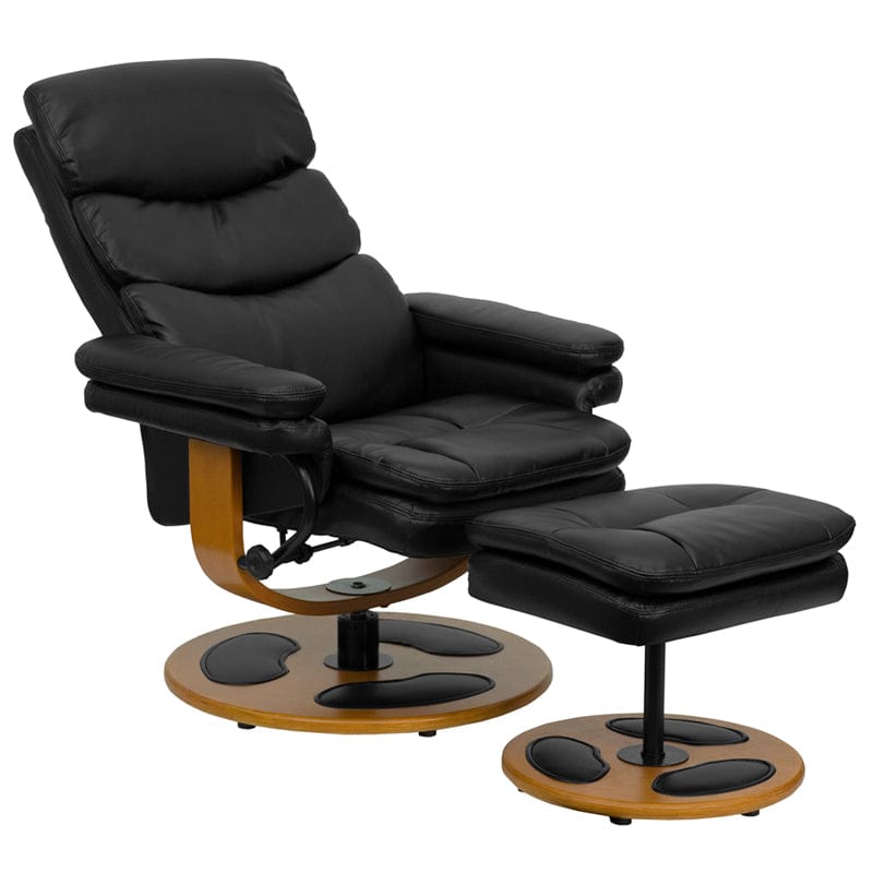 Contemporary Multi-Position Recliner and Ottoman with Wood Base in Black LeatherSoft -  BT-7828-PILLOW-GG A-Z Store Nadia