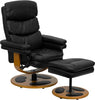 Contemporary Multi-Position Recliner and Ottoman with Wood Base in Black LeatherSoft -  BT-7828-PILLOW-GG