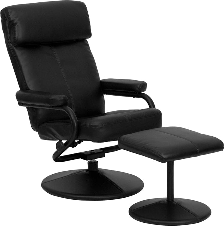 Contemporary Multi-Position Headrest Recliner and Ottoman with Wrapped Base in Black LeatherSoft - BT-7863-BK-GG A-Z Store Nadia